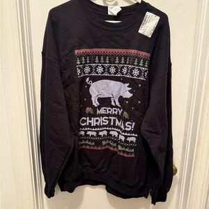 Black Christmas Sweater with Festive Pig Motif